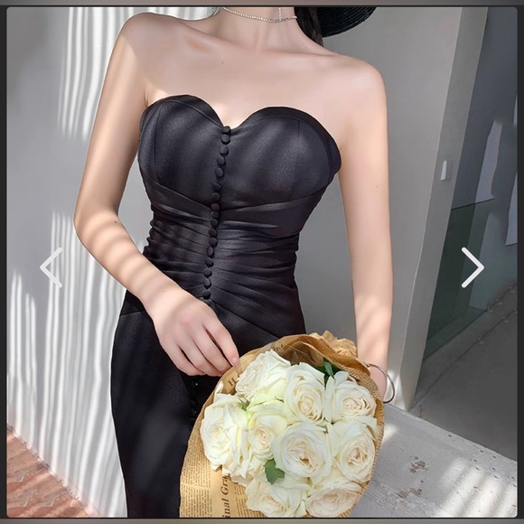 High end evening dress high-end texture celebrity tube top black elegant AMZ06 - Picture 6 of 14